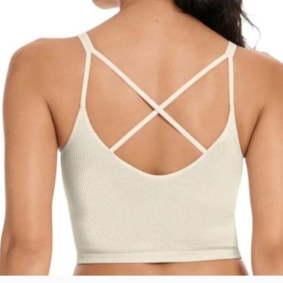 Lemon Ribbed Yoga Bra Women's Size Medium Cream Seamless NWOT Lounge - Picture 6 of 7